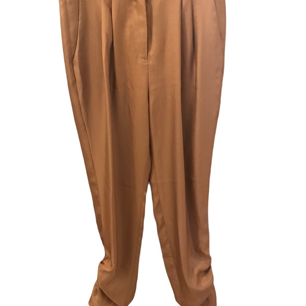 TIBI Mendini Twill Shirred Ruched Pants, Size 6, Sabro, Shiny, Drawstrin… - Picture 6 of 13
